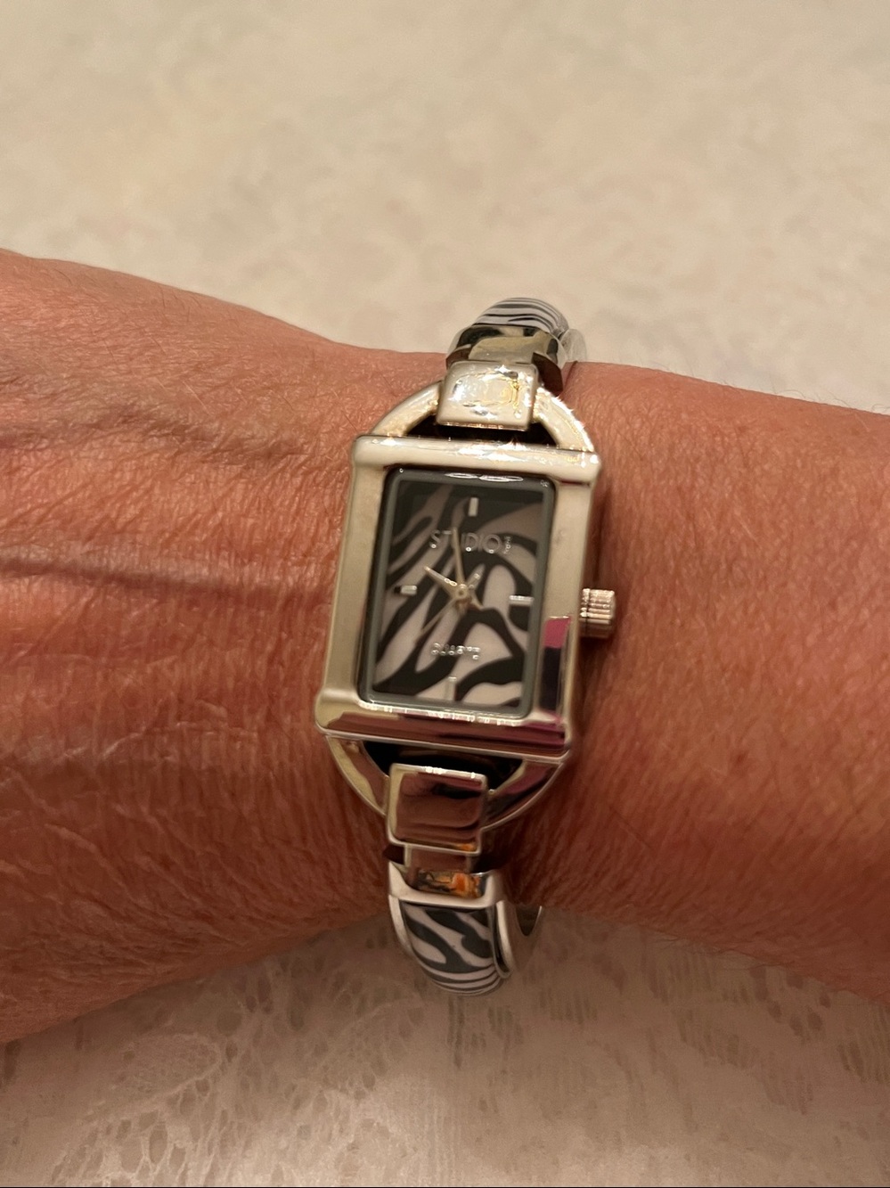 Studio Silver Zebra-Pattern Rectangular Bracelet Watch